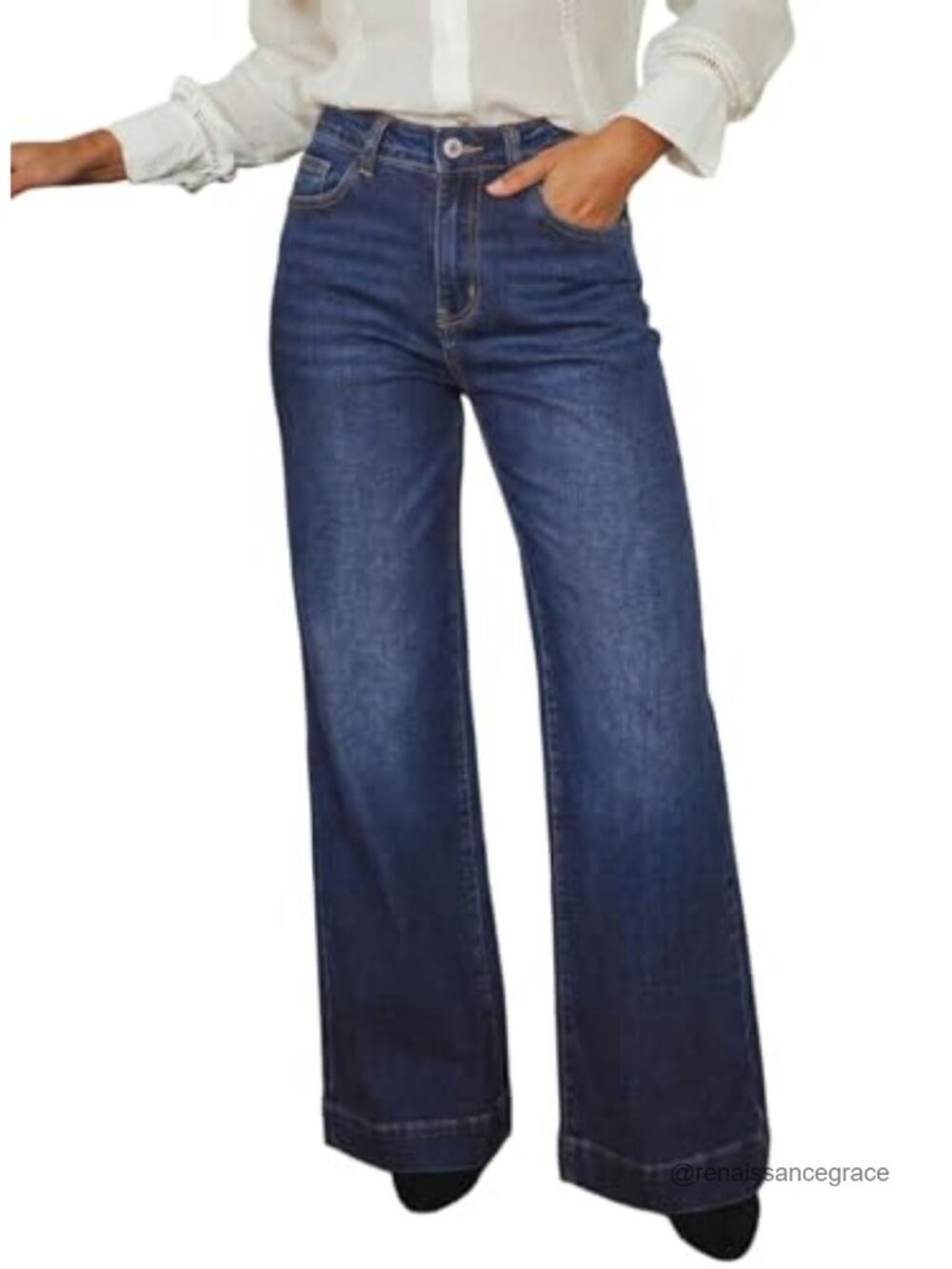 Women's Wide Leg Flare Jeans High Waisted Stretch Denim Pants